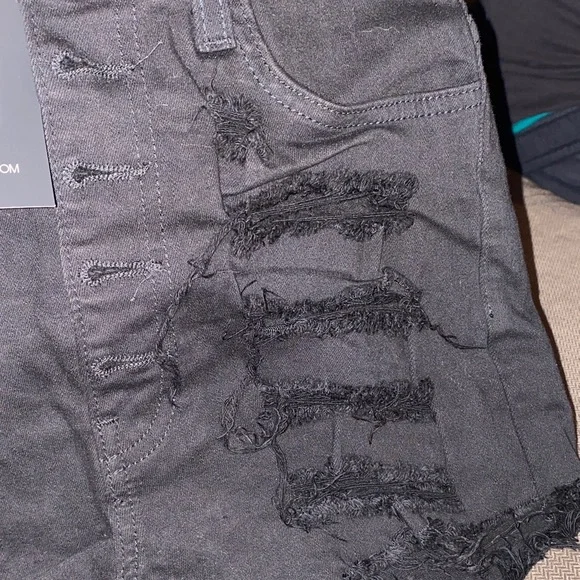 Fashion Nova Black High-Waist Distressed Denim Shorts - Picture 4 of 5